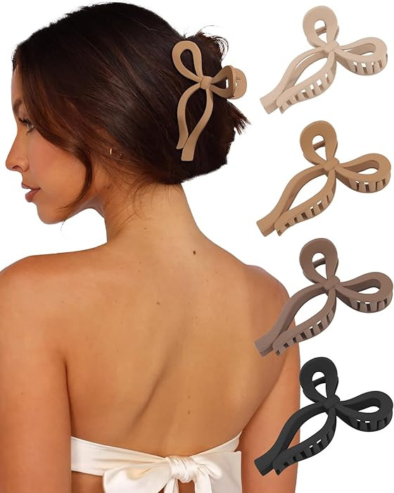 4 PCS Bow Hair Clips Bow Claw Clip for Women Nonslip Large Hair Claw Clips for Thin and Thick Hai... | Amazon (US)