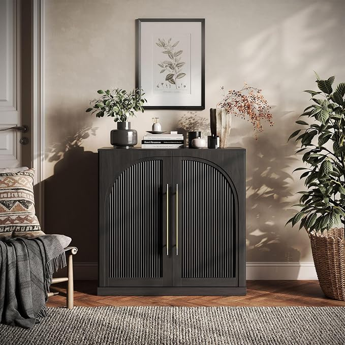 BELLEZE 32.5" Kitchen Storage Cabinet with Adjustable Shelves,Freestanding Accent Cabinet with Fl... | Amazon (US)