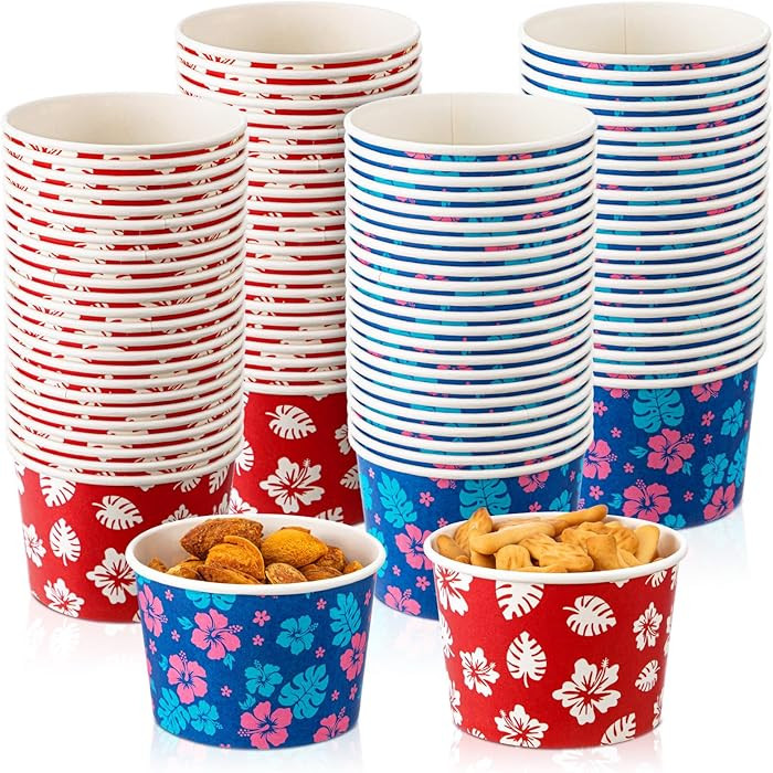 50 Pcs 8 oz Hawaii Paper Snack Bowls Disposable Dessert Bowls Treat Cup Red Blue Tropical Luau Pa... | Amazon (US)