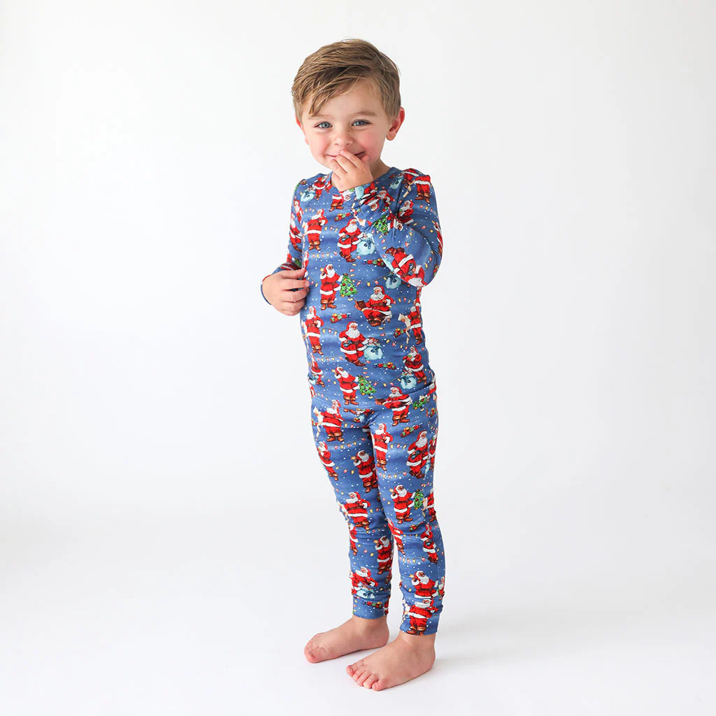 Christmas Blue Long Sleeve Toddler Pajamas | Santa Claus | Posh Peanut