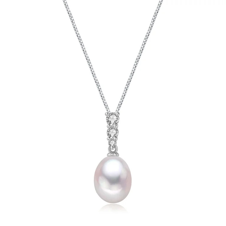 Yami 9-10mm Culture Teardrop Pearl Pendant Necklace with 925 Sterling Silver Cubic Zirconia  Moth... | Walmart (US)
