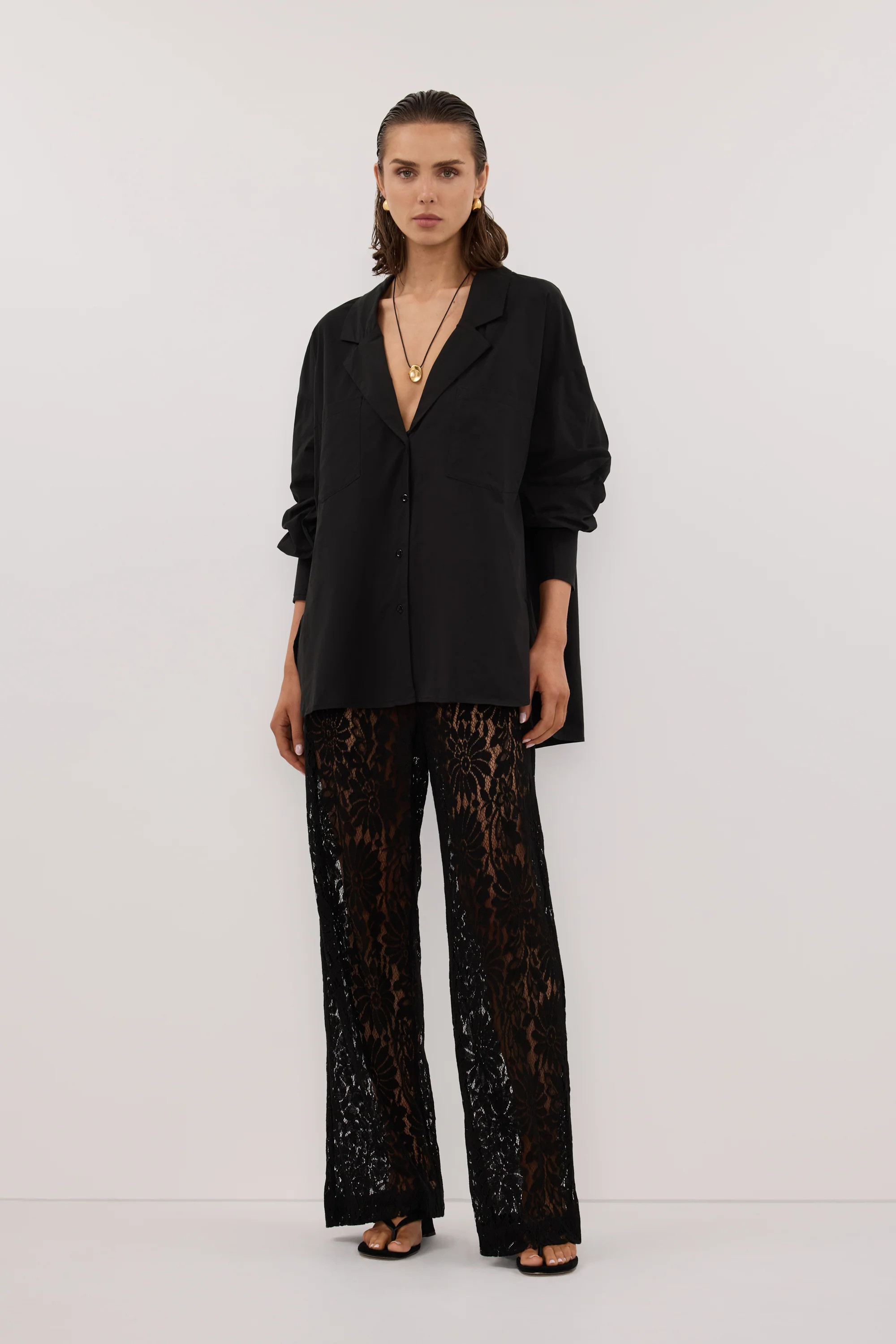 IRENE BLACK NOTCH COLLAR SHIRT | DISSH