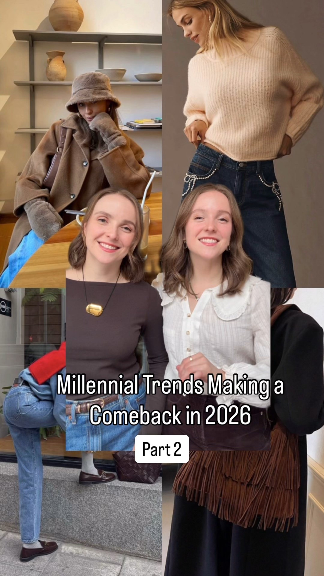 Millennial trends making a comeback for 2026. Fur bucket hats, fringe jackets & purses, studded jeans & loafers with socks 