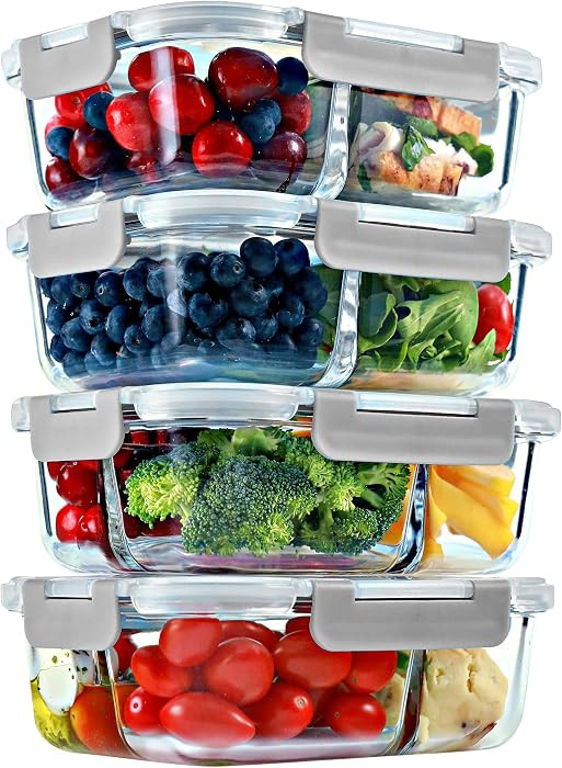 FIT Strong & Healthy 2 and 3 Compartment Glass Meal Prep Containers \u2013 Glass Bento Box for Ad... | Amazon (US)