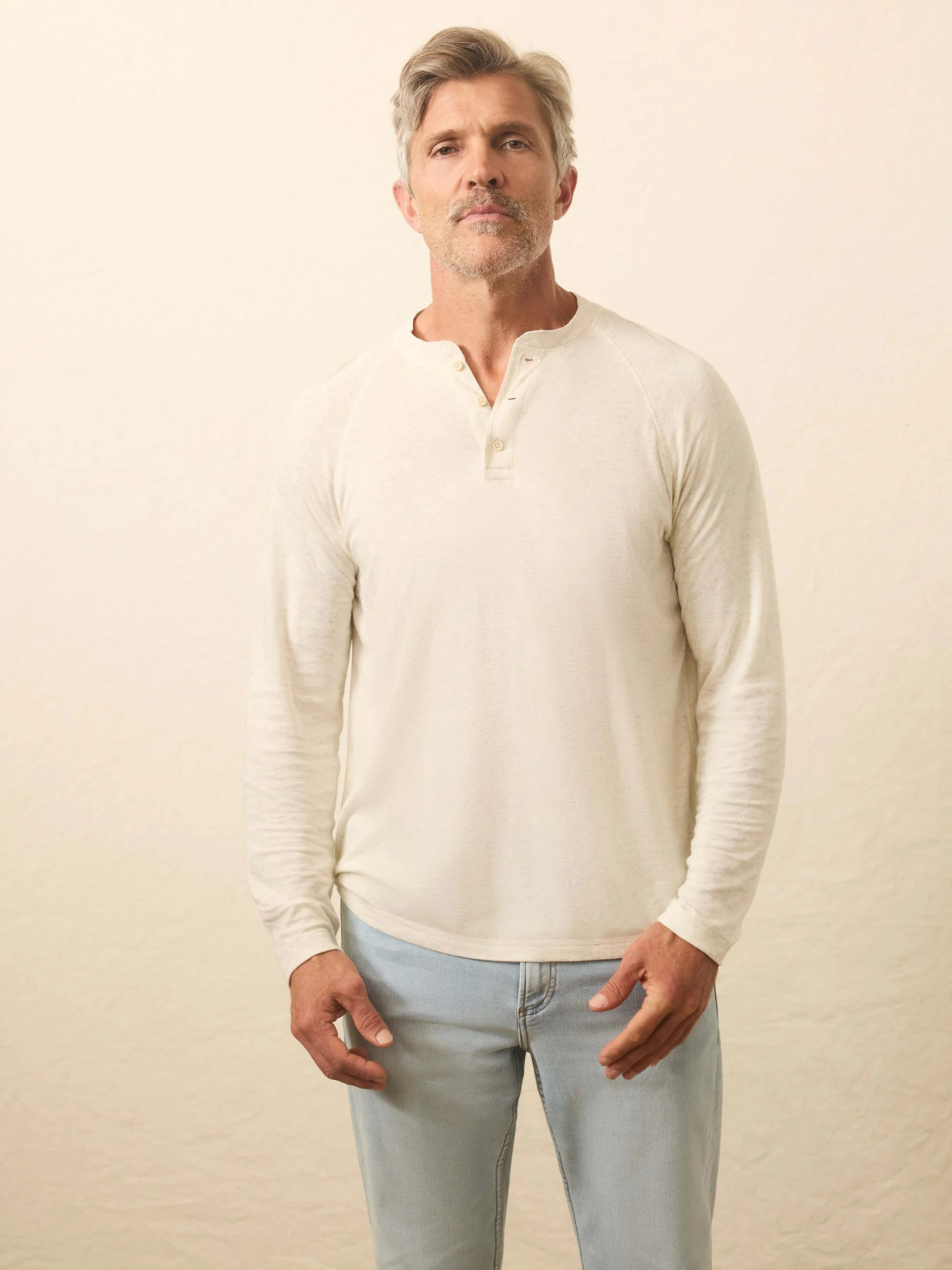 Long-Sleeve Cloud Henley - Ivory Heather | Faherty