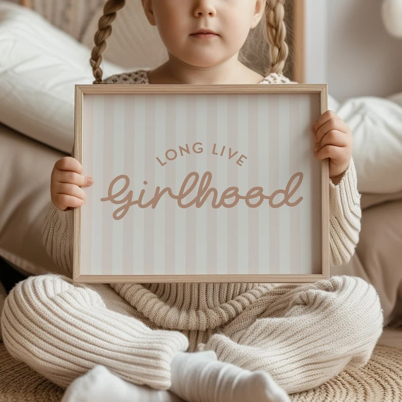 Blush Long Live Girlhood Stripe Downloadable Print, Girl Nursery Decor, Kids Room, Play Room Wall... | Etsy (US)
