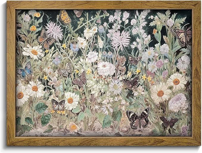 BANMU Wildflowers Butterfly Garden Painting - Spring Dark Botanical Wall Art, Jewel Toned Floral ... | Amazon (US)