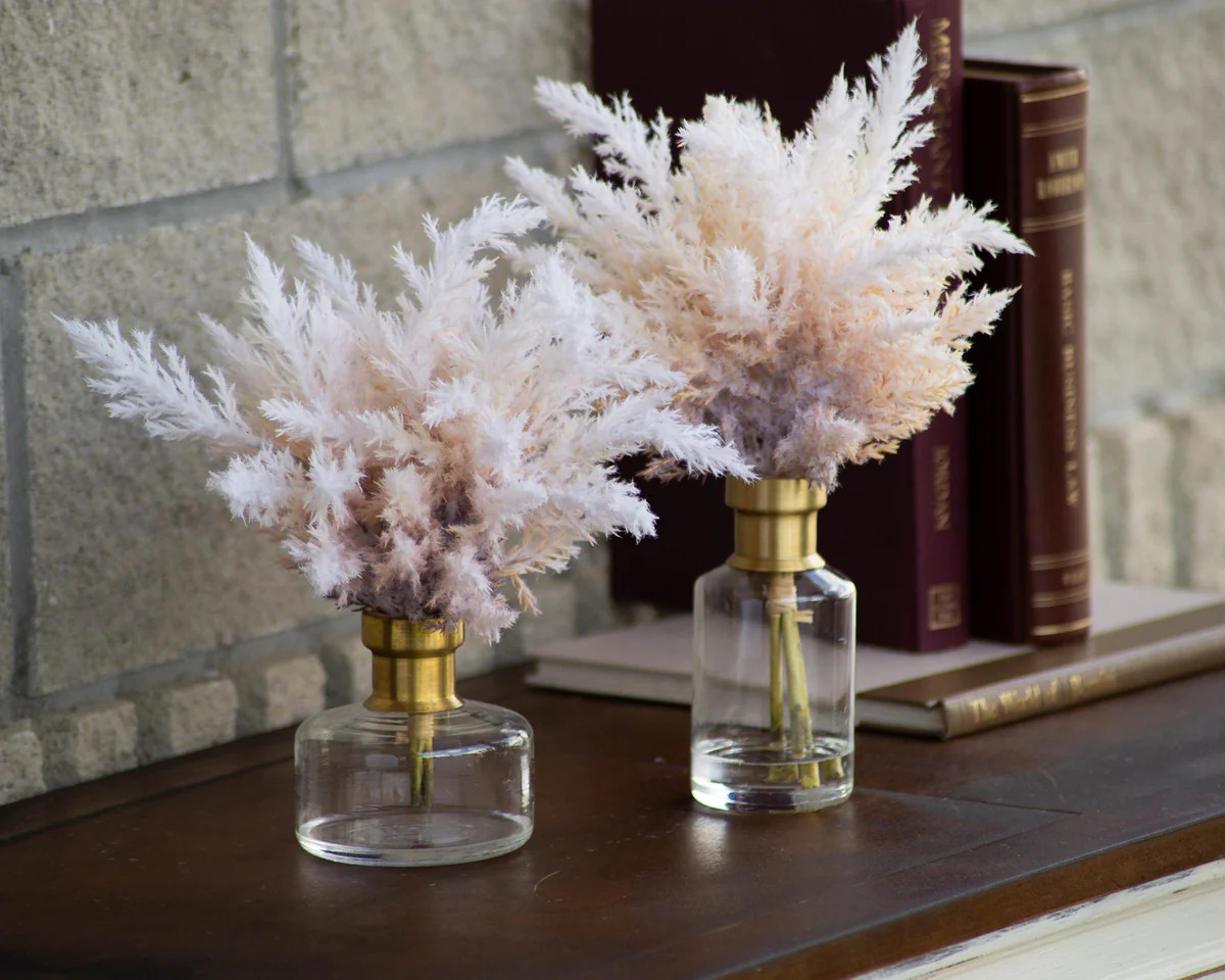 Ombre Pampas Grass Arrangement in Glass Bud Vase with Antiqued Gold Rim - 2 Size Options | Darby Creek Trading