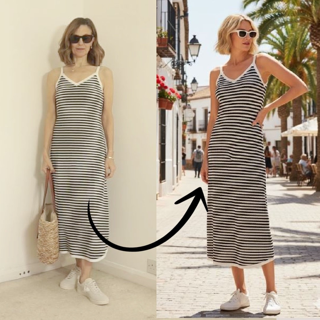 Black and White Stripe dress for warmer climates #fashionover50