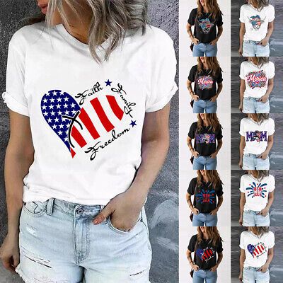 Womens 4th Of July Summer Graphic T-Shirt Ladies Short Sleeve Party Tops Blouse | eBay US