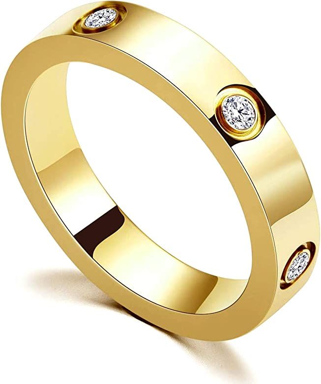 PDWZNBA Love Friendship Ring 18K Gold Silver Rose Plated Cubic Zirconia Stainless Steel Promise R... | Amazon (US)