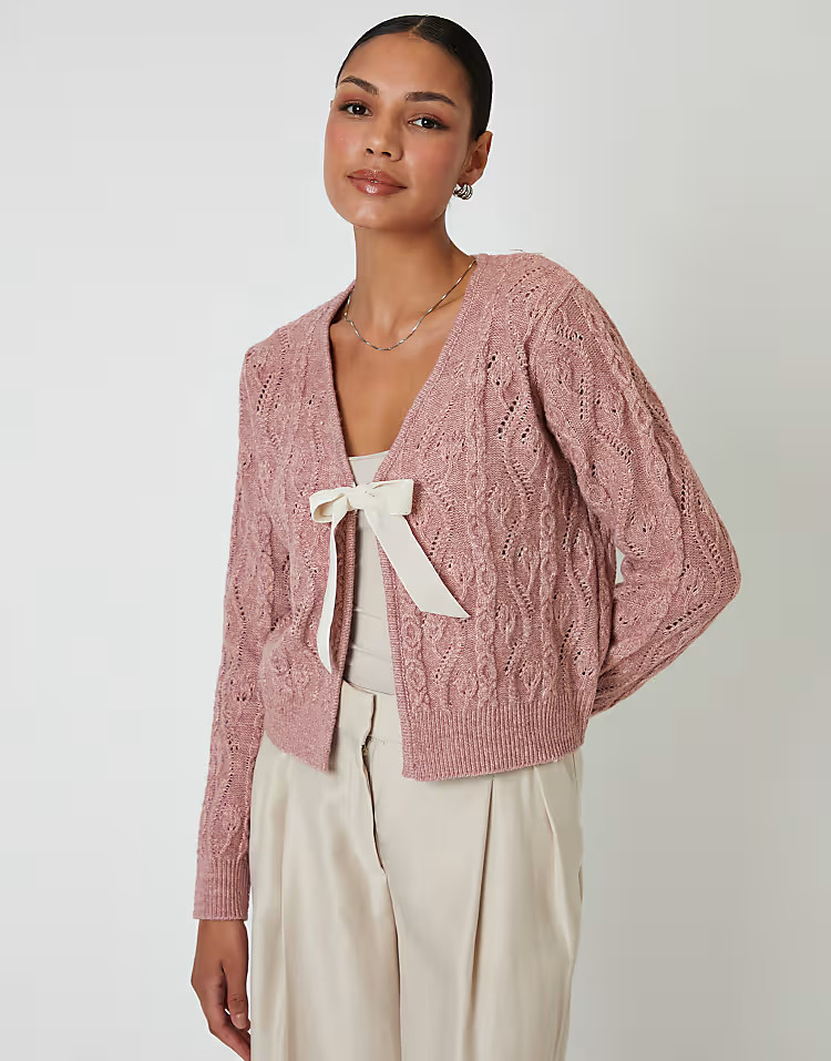 Glamorous cardigan with contrast bow in burgundy | ASOS (Global)