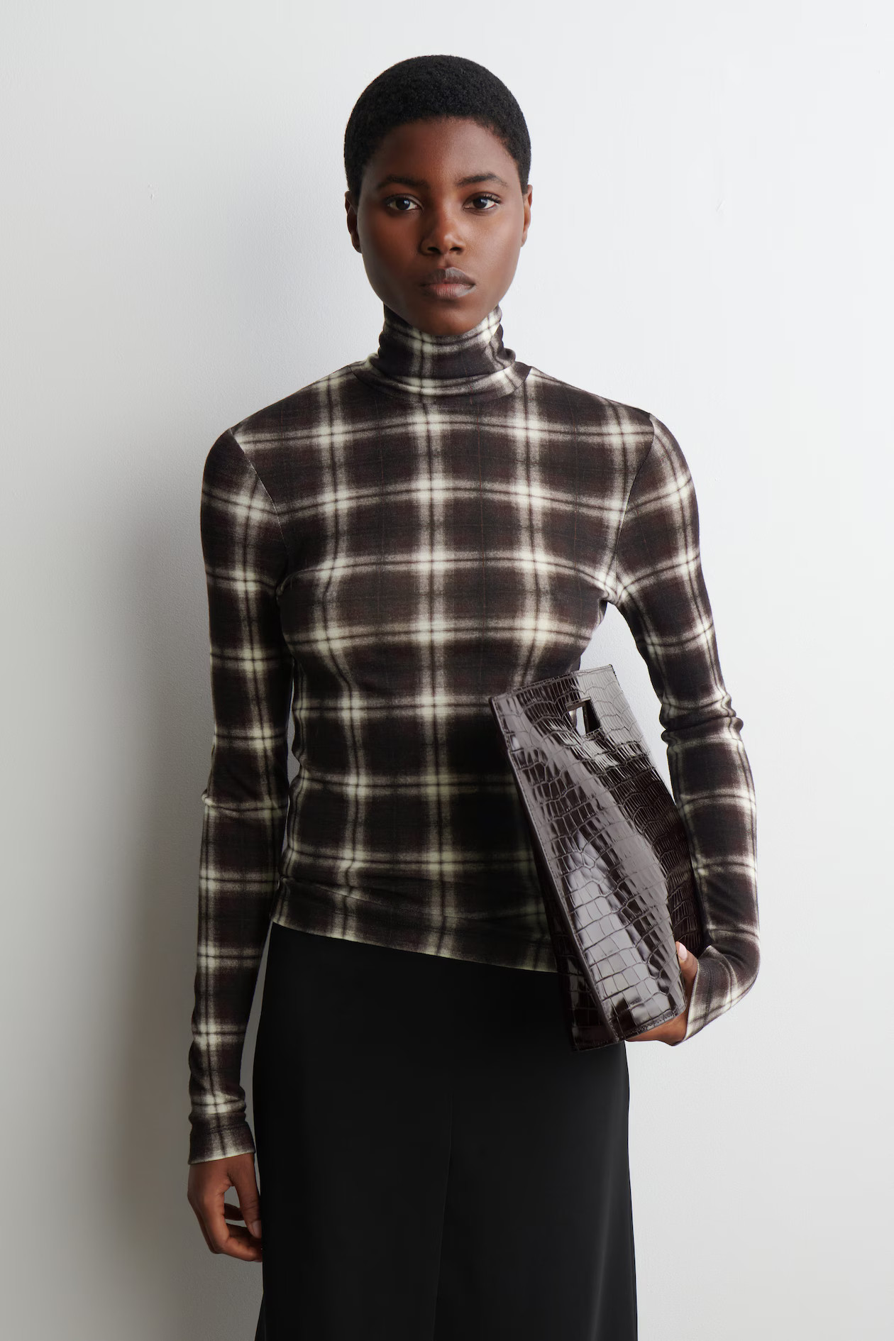 MERINO WOOL HIGH-NECK TOP - BROWN / CHECKED | COS | COS (EU)