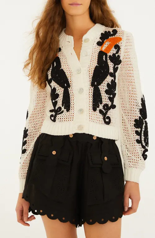 FARM Rio Toucan Crochet Cardigan in Off-White at Nordstrom, Size Xx-Small | Nordstrom