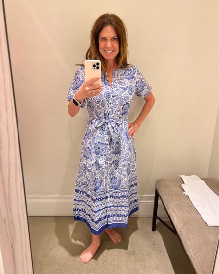 Puff sleeve fit and flare dress in blue and white. It's more of a midi length on me. So pretty for Mother's Day, baby shower, brunch or any spring or summer event. I'm 5'2" and I'm wearing regular misses size 4.
#midlifestyle #womenover50 #springfashion #outfitidea

#LTKSeasonal #LTKover40 #LTKstyletip