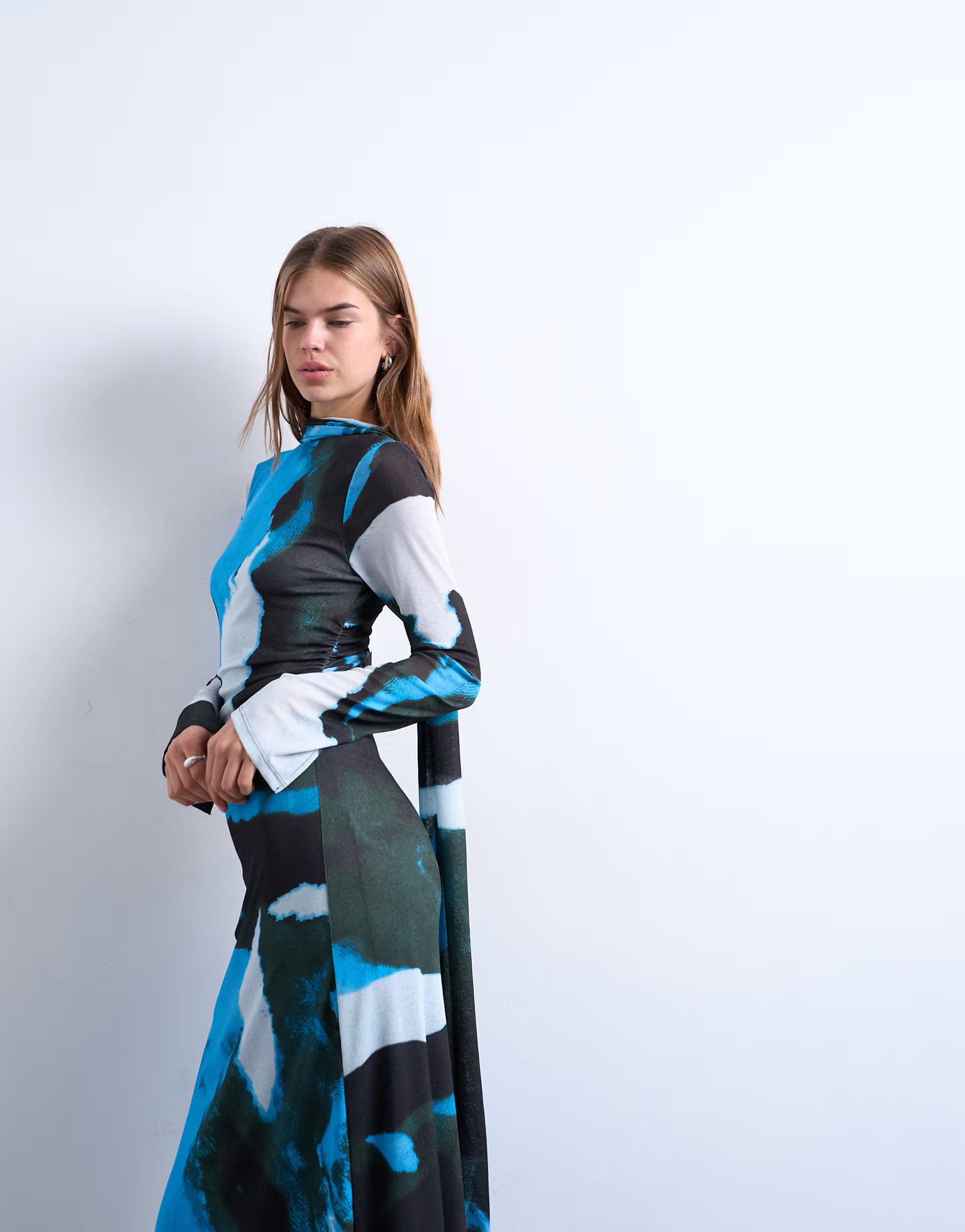 Tophop blurred abstract print maxi dress with scarf detail in blue | ASOS | ASOS (Global)