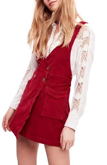 Women's Free People Canyonlands Corduroy Pinafore Dress, Size 0 - Red | Nordstrom