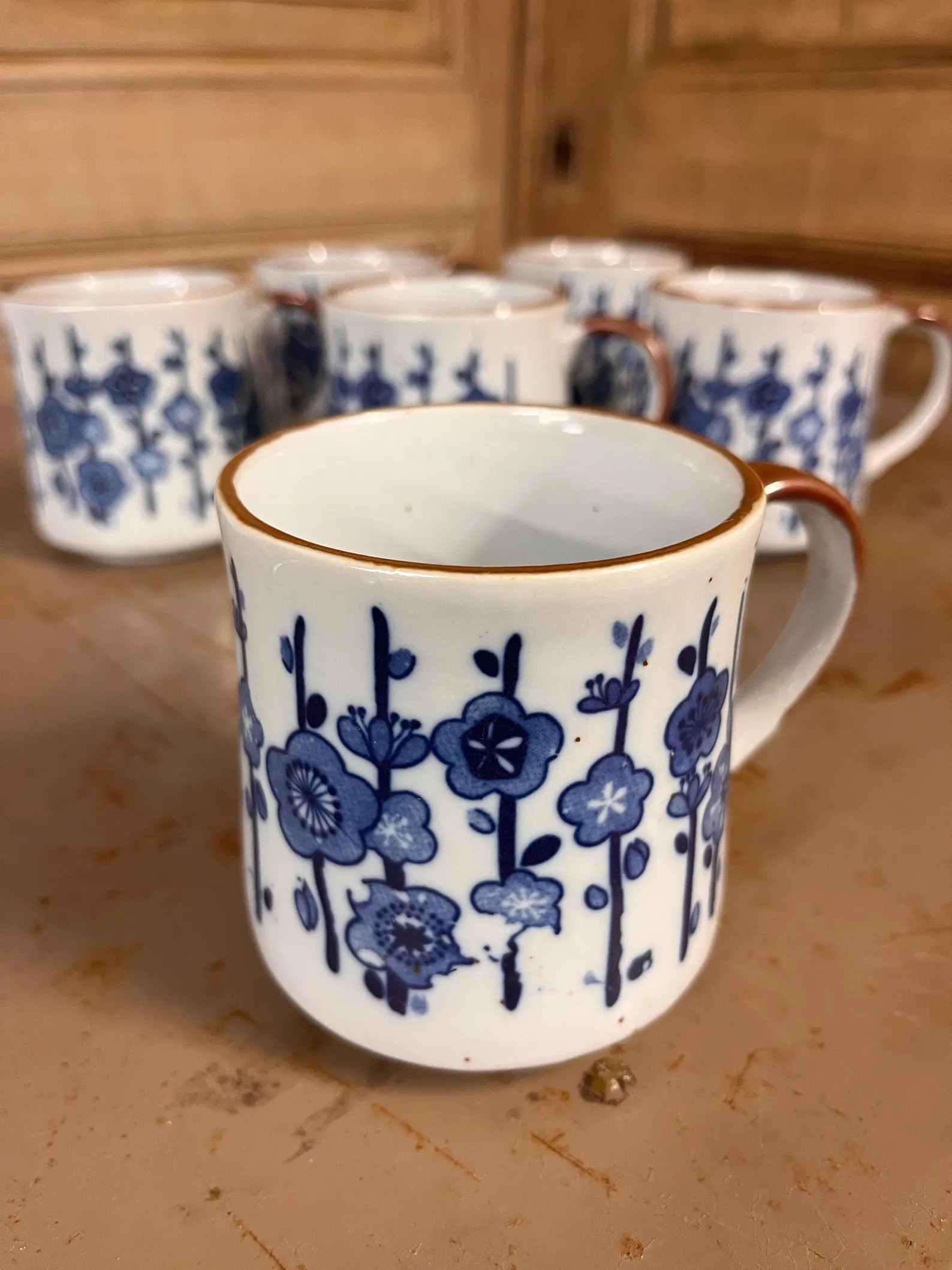 Set of 6 Vintage Stoneware Mugs With Blue Floral Pattern - Etsy | Etsy (Global)