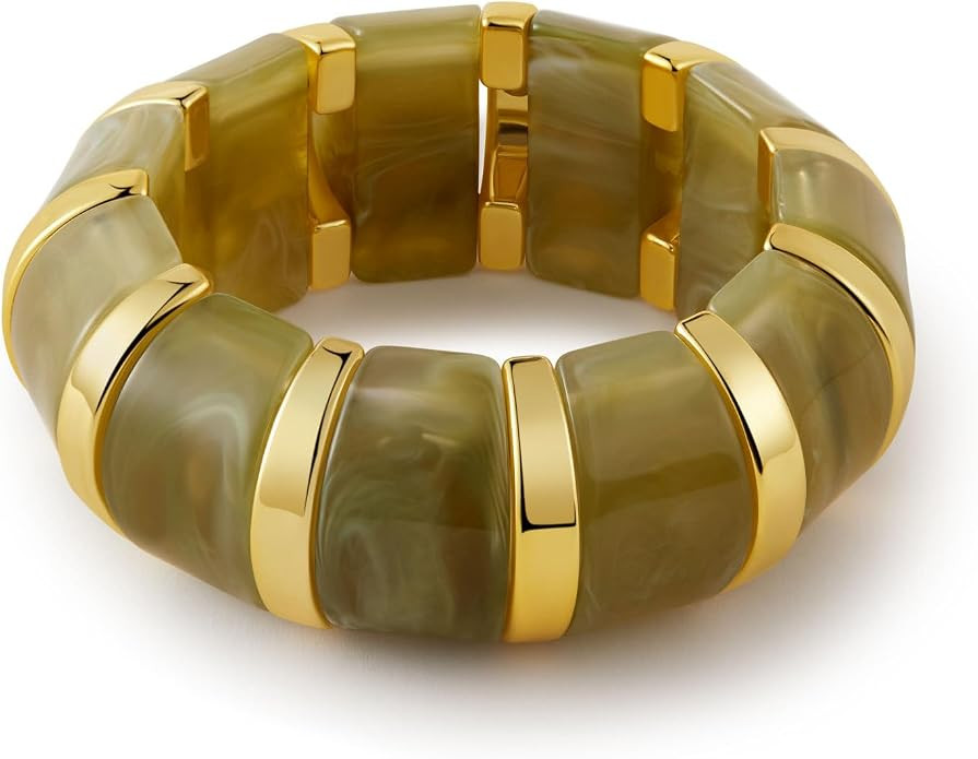 Acrylic Chunky Bangles Bracelets for Women Resin Gold-plated Stackable Stretch Bracelet Wide Wris... | Amazon (US)