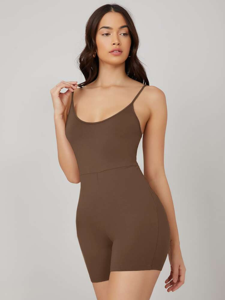 SHEIN BASICS Solid Form Fitted Unitard Romper | SHEIN