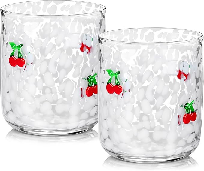 2 Pack Fruit Icon Juice Glasses Cherry Cute Glass Cups 14 oz Old Fashioned Wine Glasses Drinkware... | Amazon (US)