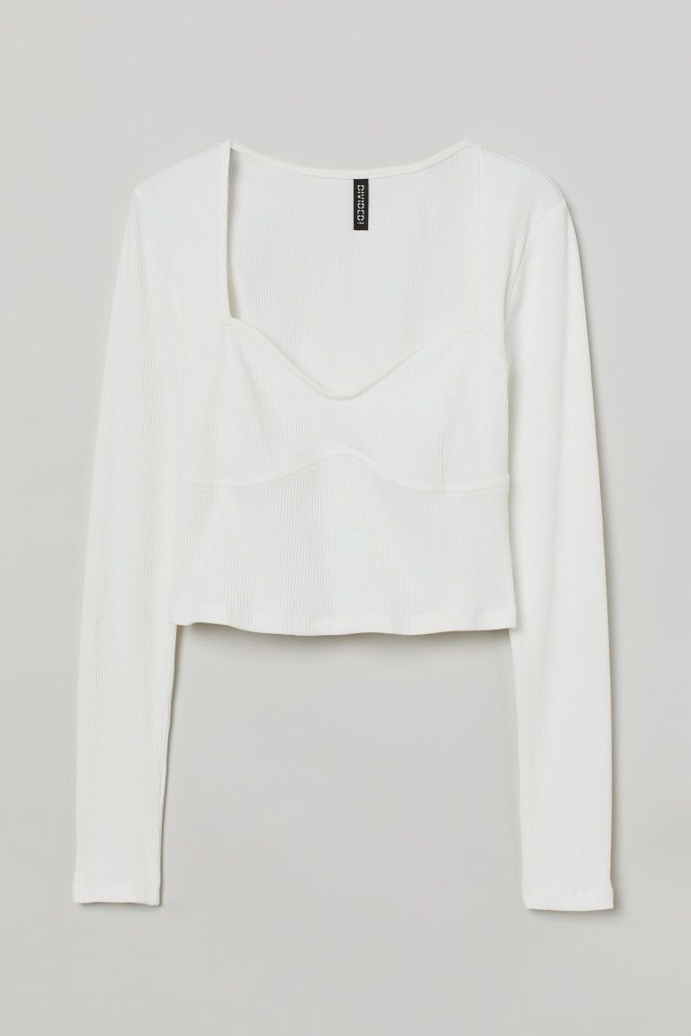 H & M - Sweetheart-neckline Top - White | H&M (US)