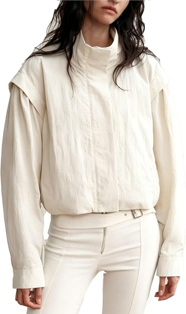 Womens Lightweight Rain Jacket Long Sleeves High Collar Raincoat Trendy Outdoor Waterproof Windbr... | Amazon (US)