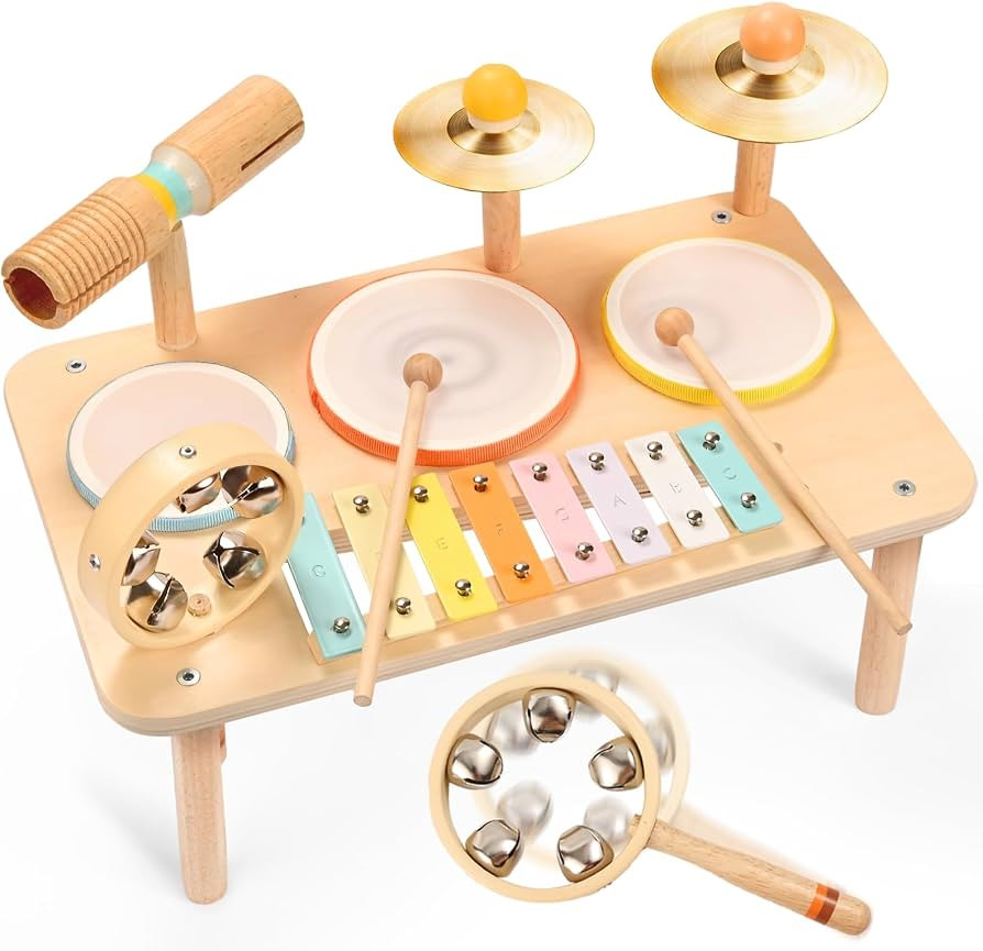 WINGYZ Kids Drum Set – 10-in-1 Montessori Toys for 1-3 Year Old & Wooden Musical Instruments fo... | Amazon (US)