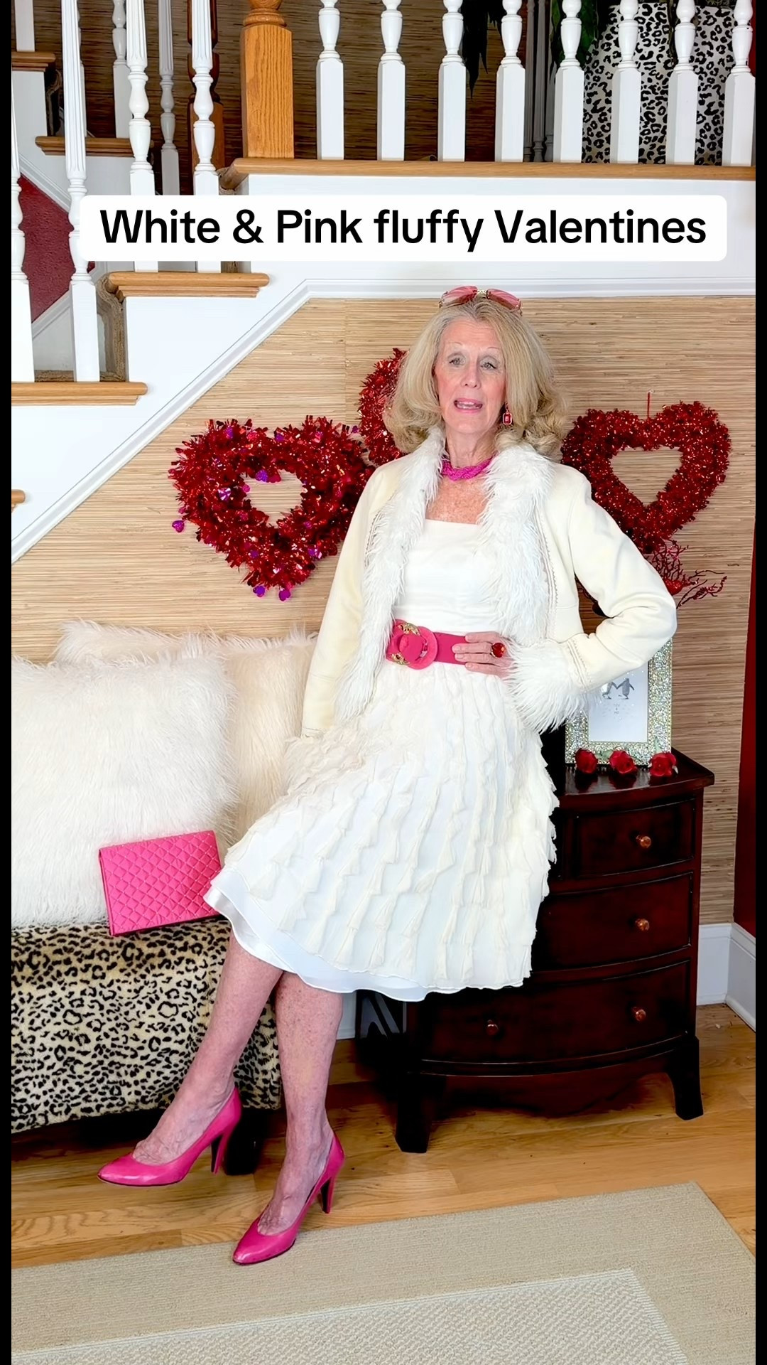 agewithstyle_ Don't any to look all pink or red for Valentine's Day? How about choosing a fluffy white outfit instead- with pink and red highlights? Pull together a trending ruffled white skirt, sequined tank top, faux fur crop jacket accentuated with pink heels, belt, purse or handbag and jewelry that compliments one another.
What's your opinion? #fashion #pink #valentines #ruffles #dress #jacket #over50 #over60 #advancedstyle 

#LTKValentine #LTKOver40 #LTKootd