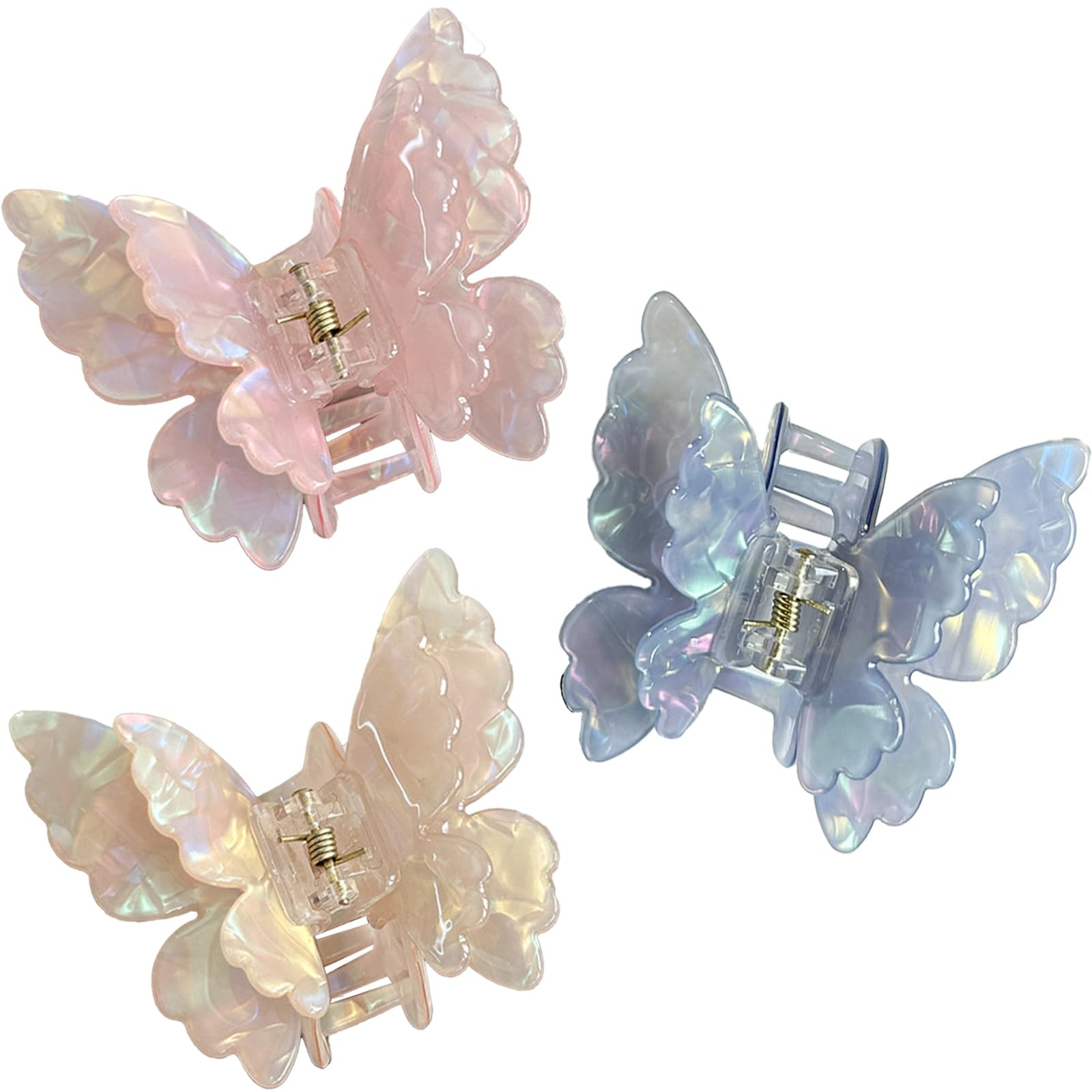 Butterfly Hair Clips 2.6 inch Medium Cute Hair Claw Clips for Women Girls Styling - 3 Pack (Blue ... | Amazon (US)