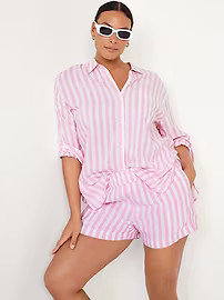 Linen-Blend Button-Down Boyfriend Shirt | Old Navy (US)