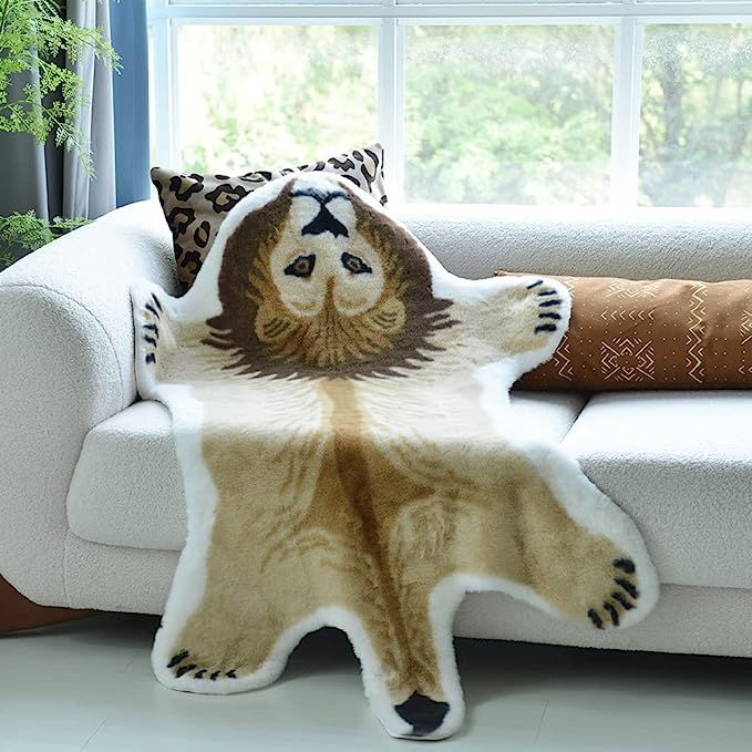RUGOO Lion Print Rug 3.3 x 4.9 ft Animal Printed Rug Cartoon Cute Area Rug Faux Fur Rug Fluffy An... | Amazon (US)