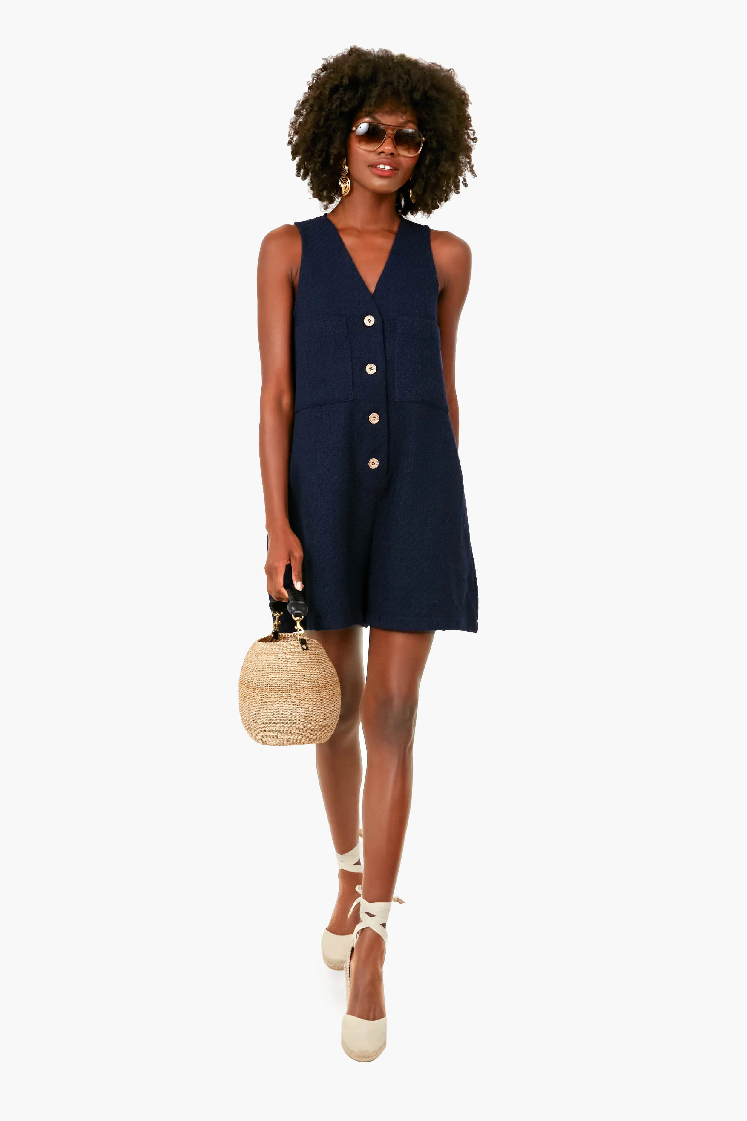 Navy Textured Myla Romper | Tuckernuck (US)