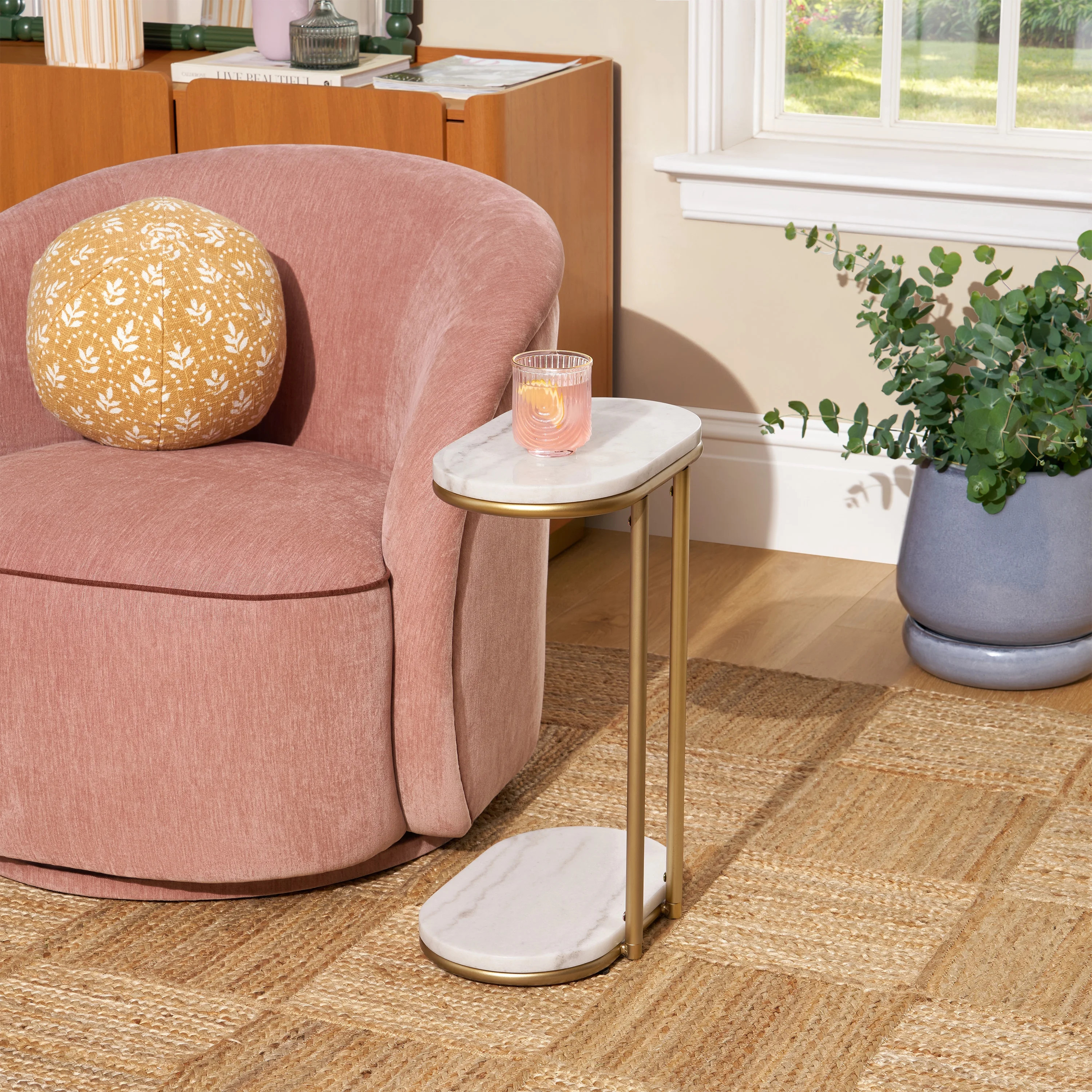 Beautiful Lane Drink Table by Drew Barrymore, White marble and gold finish | Walmart (US)