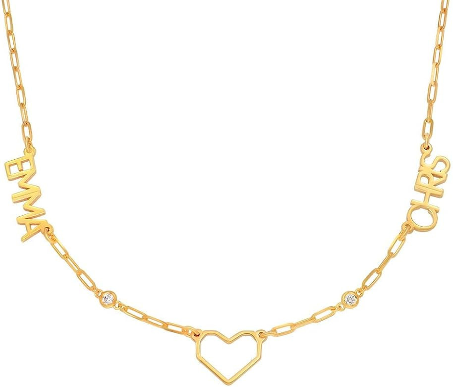 MYKA – Custom Made Modern Heart Multi Name Necklace in Sterling Silver, Gold & Rose Gold Plated... | Amazon (US)