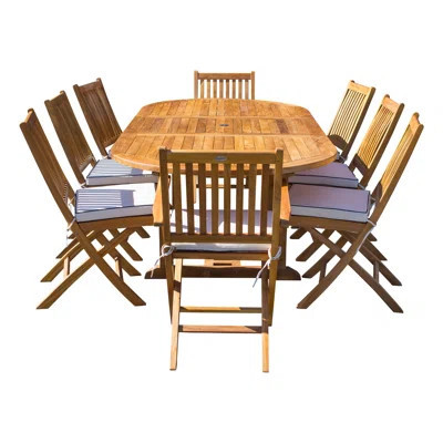 Oval 8 - Person 71'' Long Teak Dining Set with Cushions | Perigold