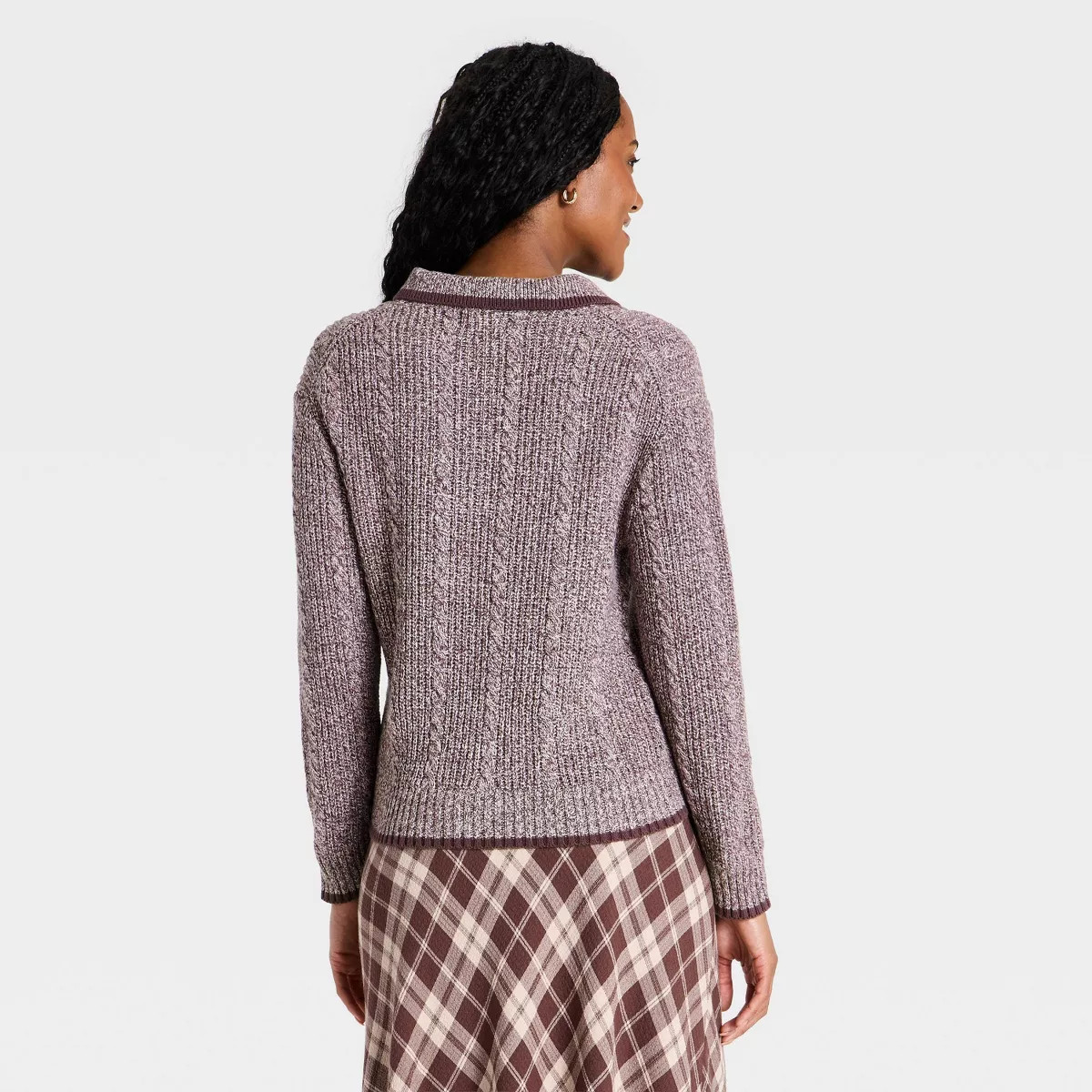 Women's Cable Collared Pullover Sweater - Universal Thread\u2122 Burgundy XS | Target