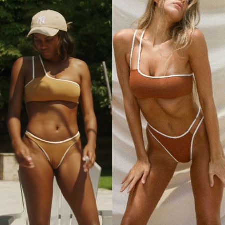 Ciara Miller’s Brown Contrast One Shoulder Bikini