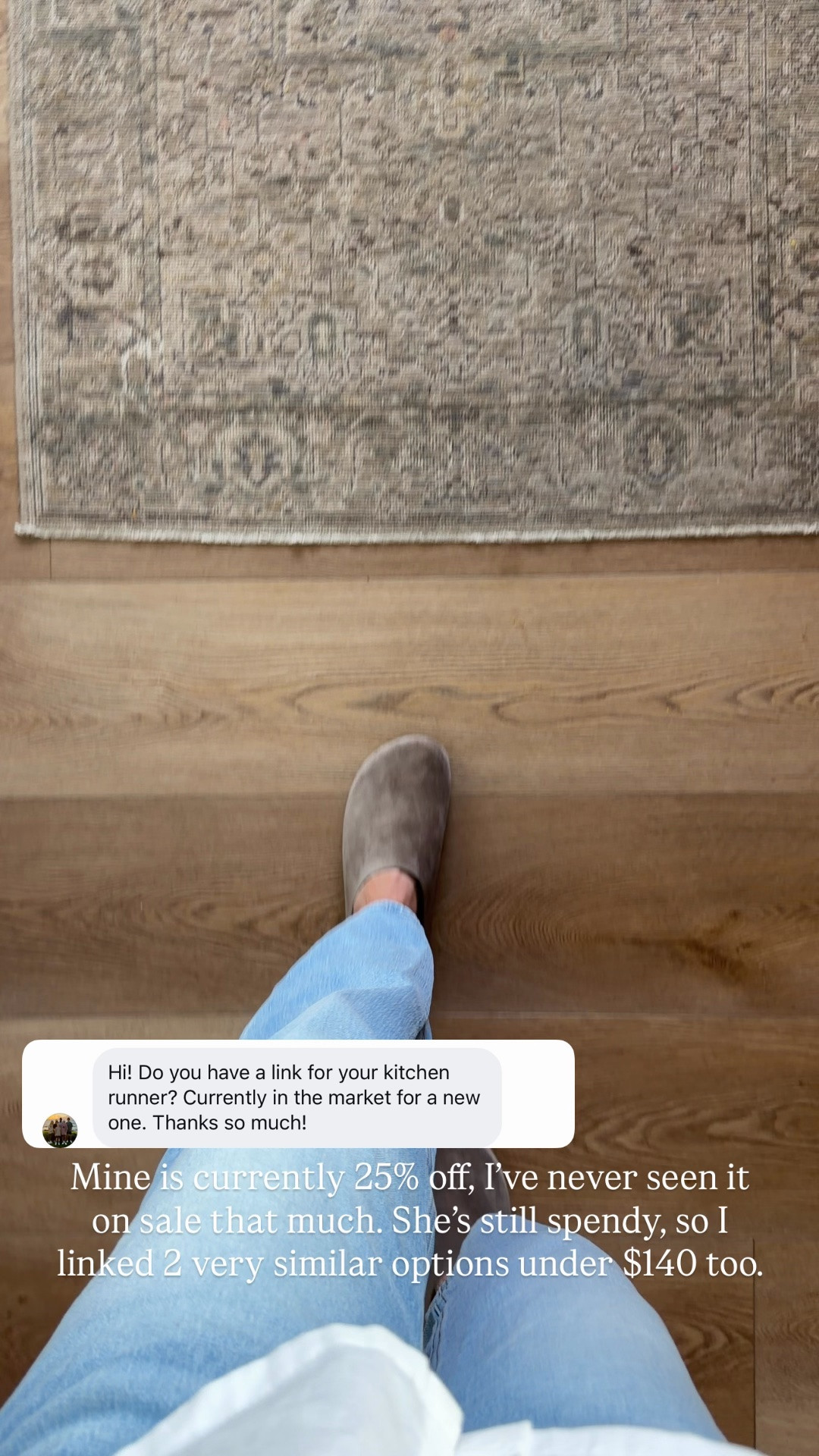 My kitchen runners are on sale! 25% off at @Kathy Kuo Home. Quality is 11/10. I’ve linked a more affordable option as well. 

Hand loomed rug, wool rug, kitchen decor, kitchen runner, sale, vintage inspired, clog, suede

#LTKHome #LTKSaleAlert #LTKootd
