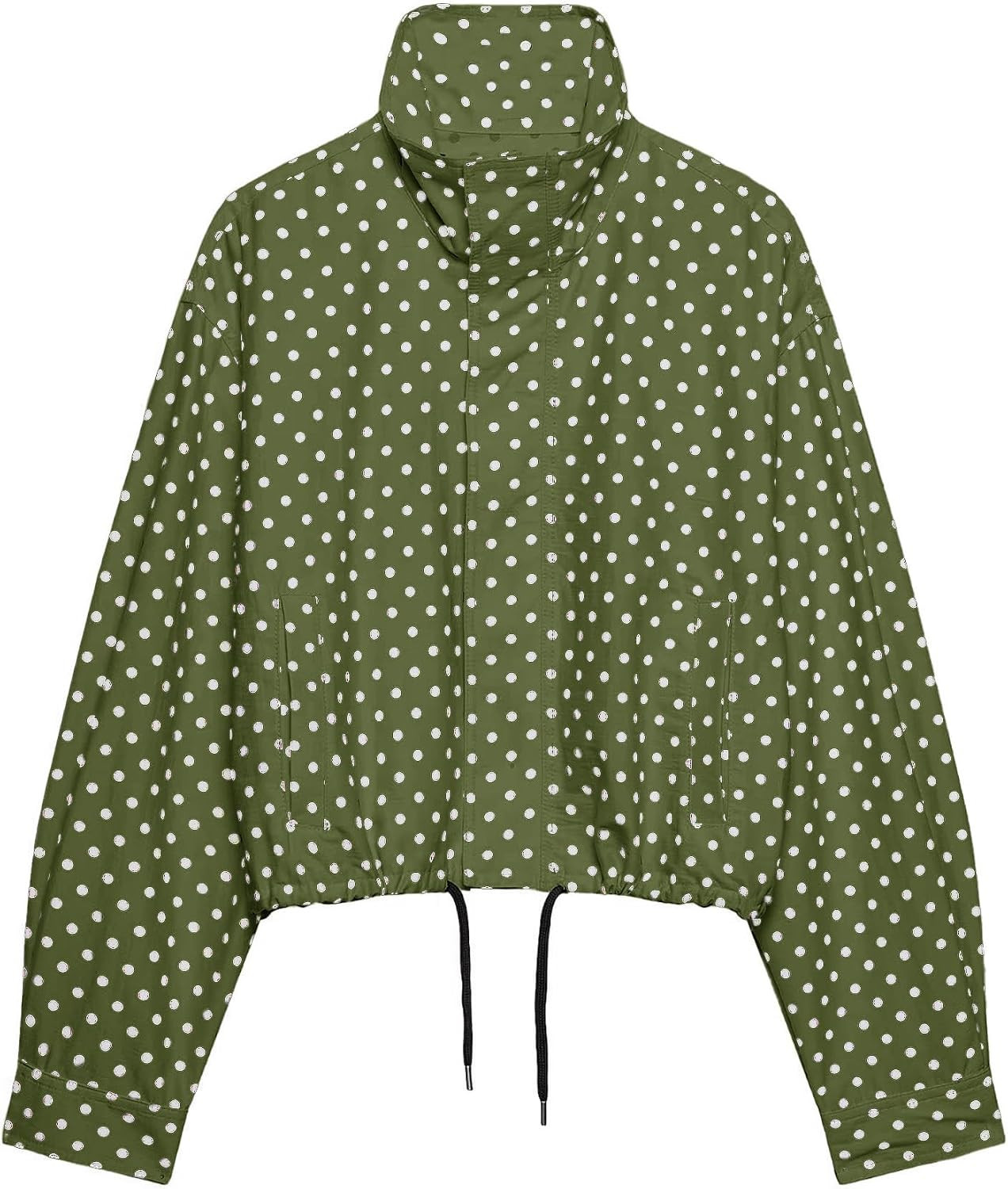 Women Polka Dot Jacket Stand Collar Cropped Jackets Zip Up Coat Casual Fashion Coat Fall Spring Jacket with Pockets | Amazon (US)