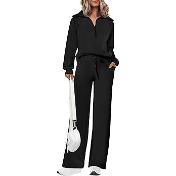 PRETTYGARDEN Women's 2 Piece Outfits Casual Lapel Half Zip Sweatshirts and Wide Leg Pants Tracksu... | Amazon (US)