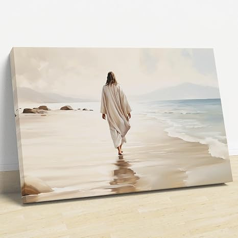 Jesus Walking on the Beach Picture Christian Jesus Canvas Wall Art Jesus Sea Painting Bible Verse... | Amazon (US)