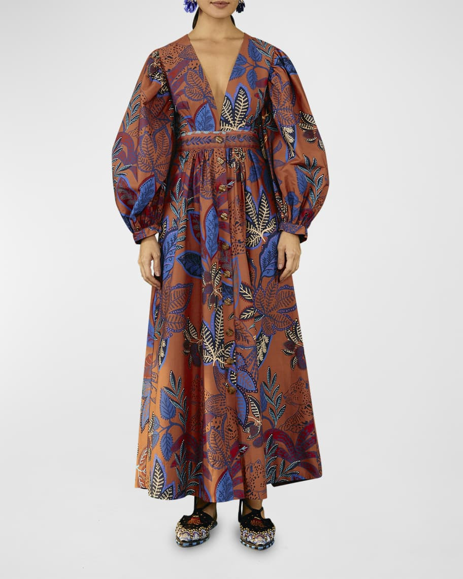 Farm Rio Wild Jungle Cocoon-Sleeve Maxi Dress | Neiman Marcus