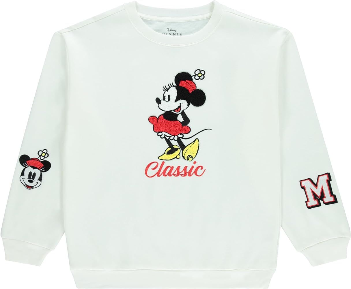Ladies Mickey Mouse Fashion Sweatshirt Crewneck - Chenille Patch & Embroidery Sleeve - Mickey & M... | Amazon (US)