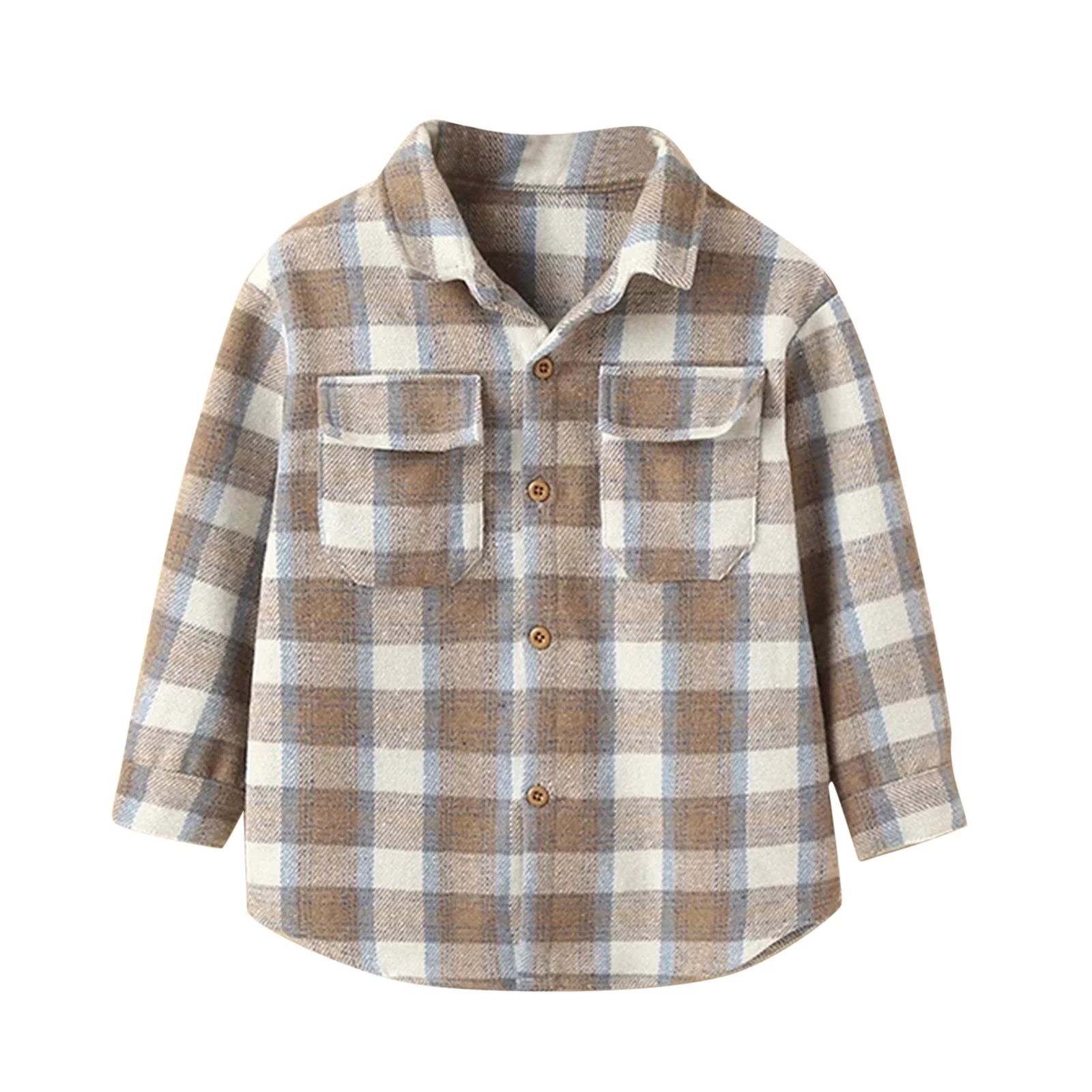 Toddler Boy's Flannel Shirt Jacket Plaid Long Sleeve Button-Down Fall Shirt Coat | Walmart (US)