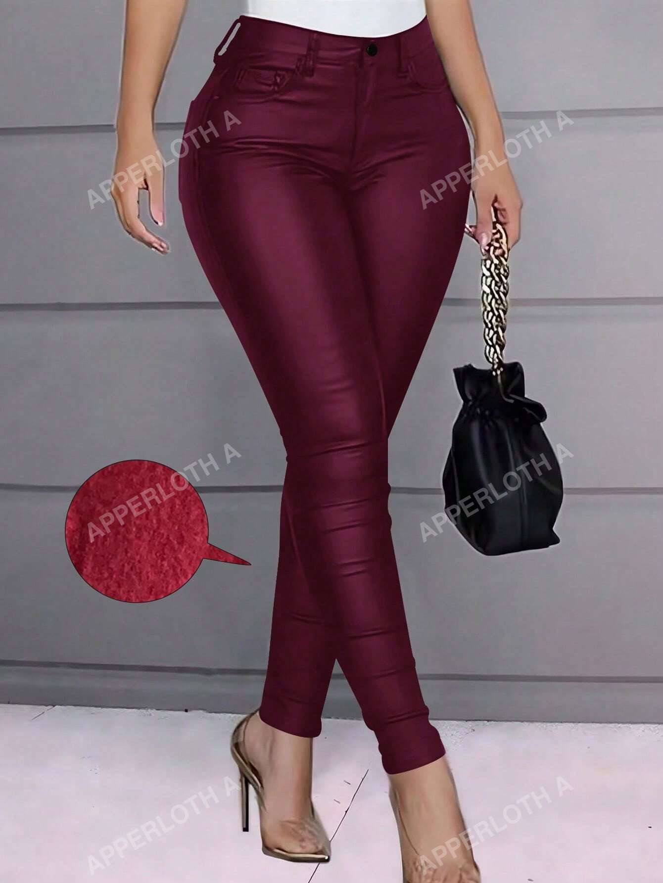 Apperloth A High Waist Thermal Lined PU Leather Skinny Cropped Pants | SHEIN USA | SHEIN