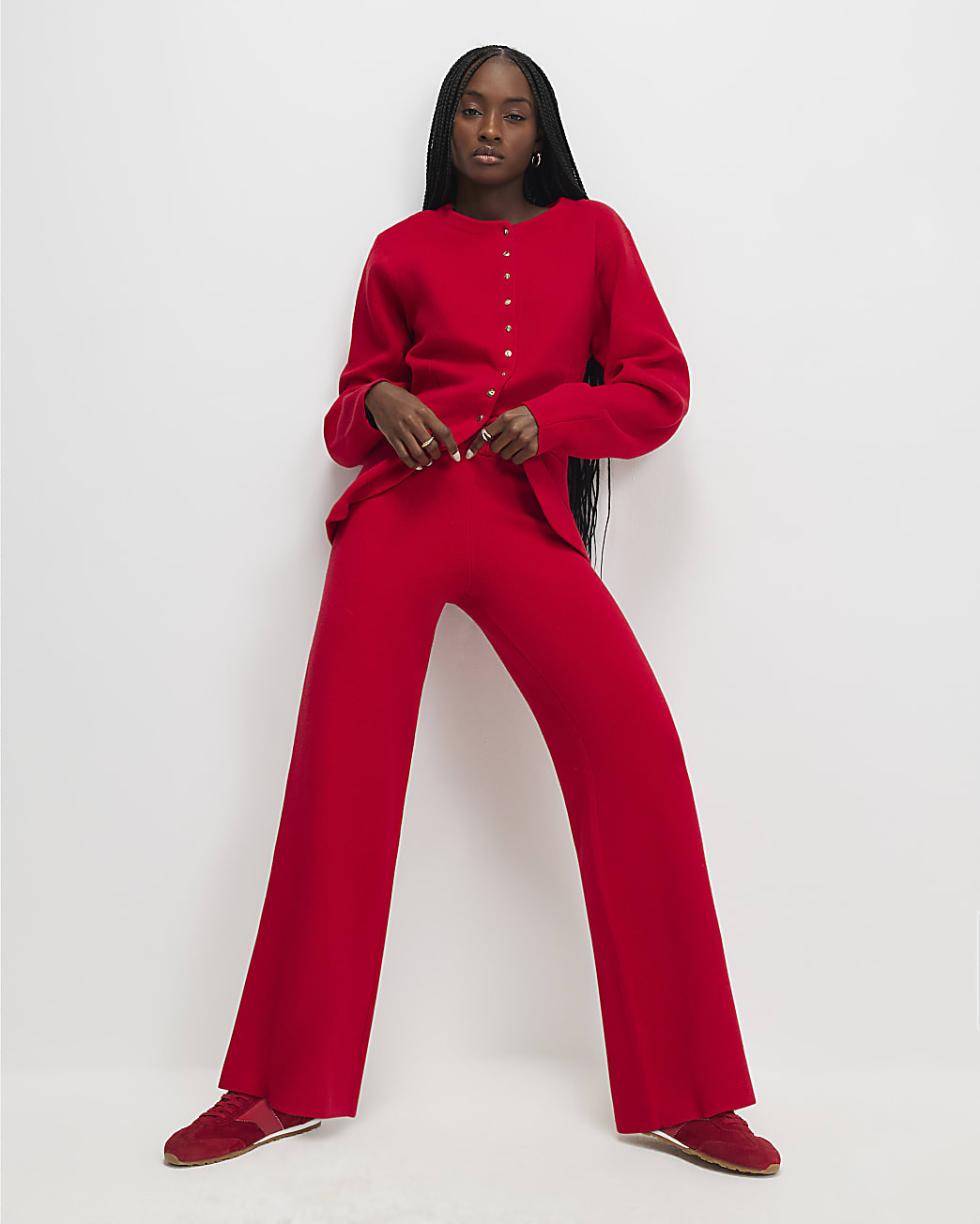 Red knitted wide leg trousers | River Island UK & IE