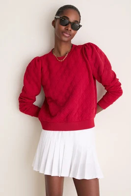 Red Puff Sleeve Quilted Stretch Campbell Pullover | Tuckernuck (US)