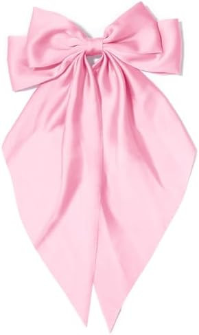 Large Hair Bows for Women Pink Silky Satin Hair Bow Hair Clips Long Tail French Hair Ribbon Coque... | Amazon (US)