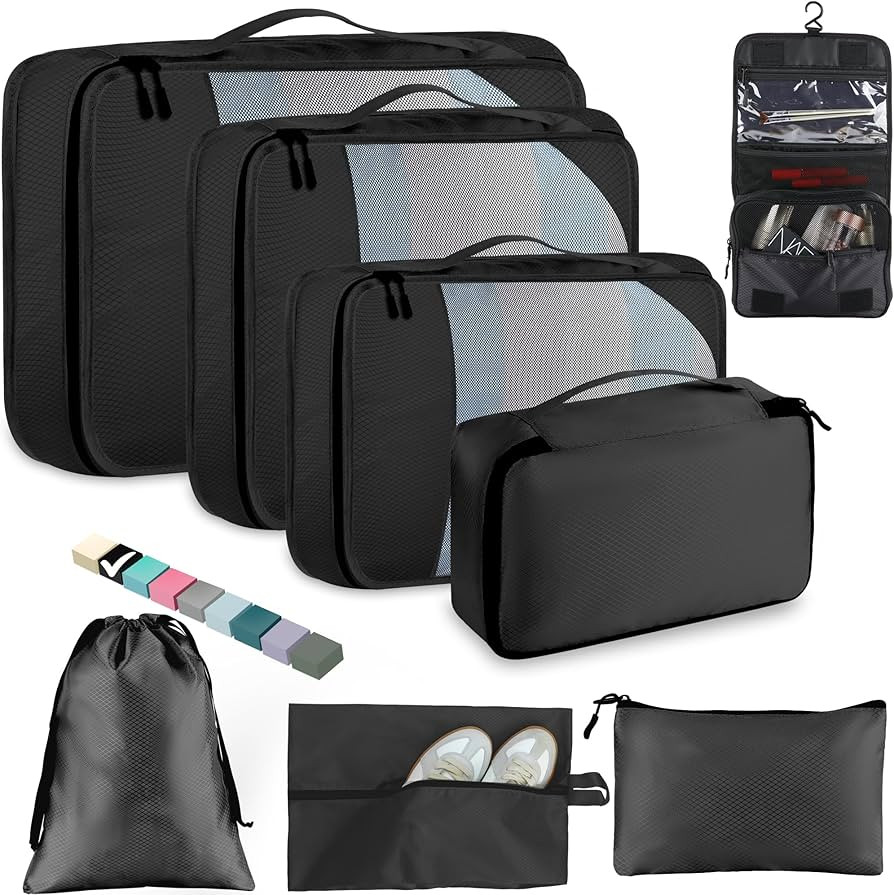 8-Piece Packing Cubes for Travel, Mesh Luggage Organizers with Shoe Bag, Toiletry Bag, Laundry Po... | Amazon (US)